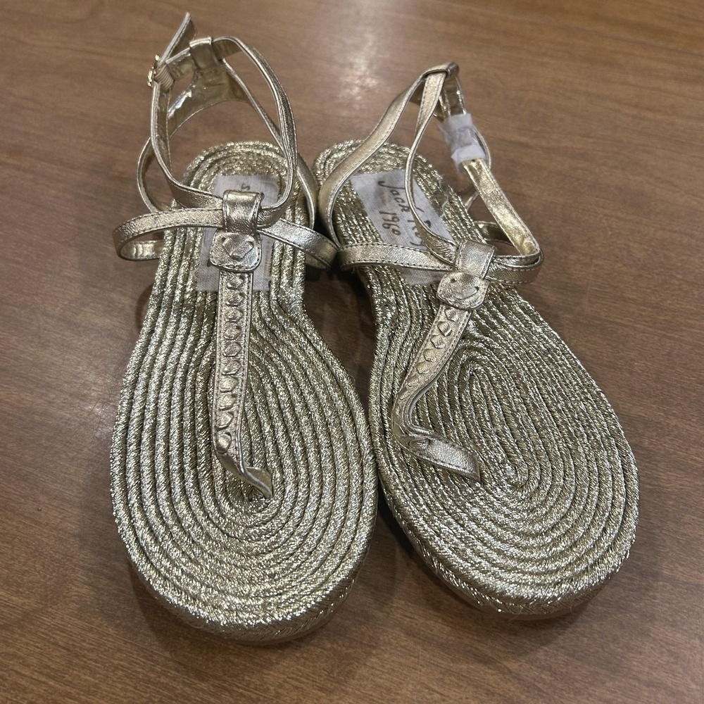 Jack Rogers 1960 Sandals Womens Size 8 Gold Thong Ankle Strap Flat Medallion